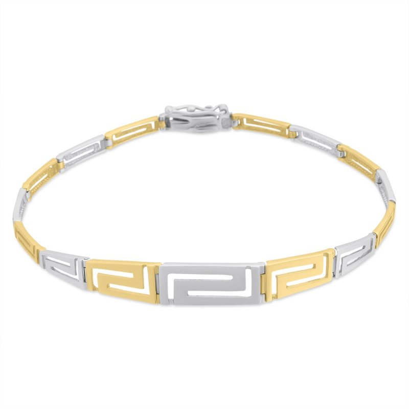 14k white and yellow gold graduated greek key bracelet 61429 58267967218511 f69b8ed647