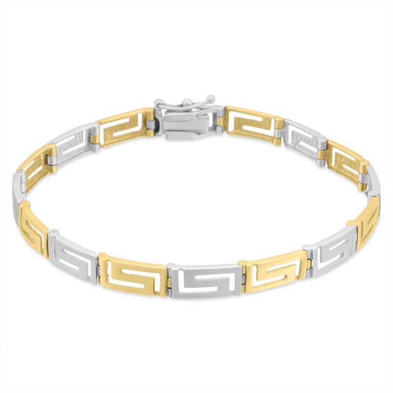 14k white and yellow gold greek key bracelet 79622 21249961934467 cb86218ab2