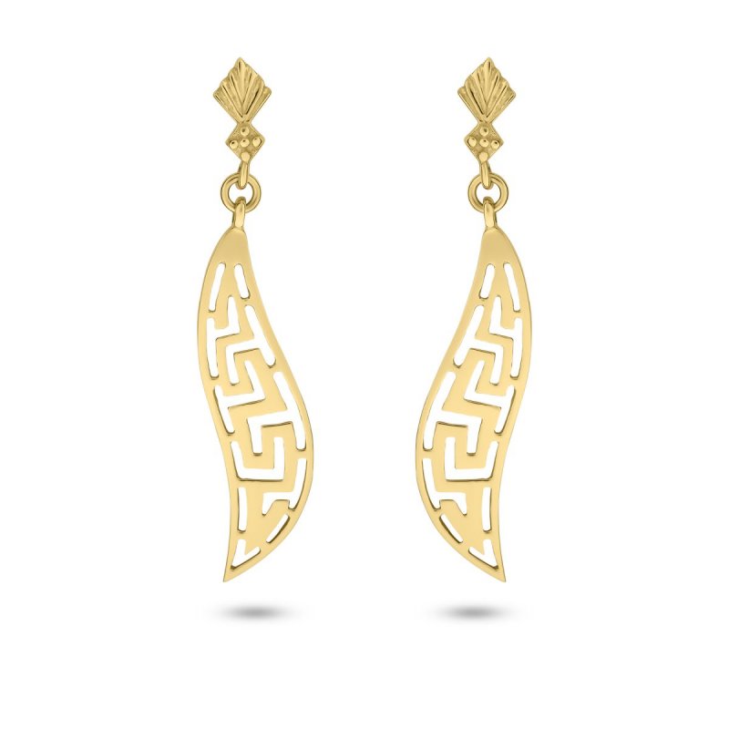 14k yellow gold leaf greek key dangle earrings 67769 31156837756484 693e472937