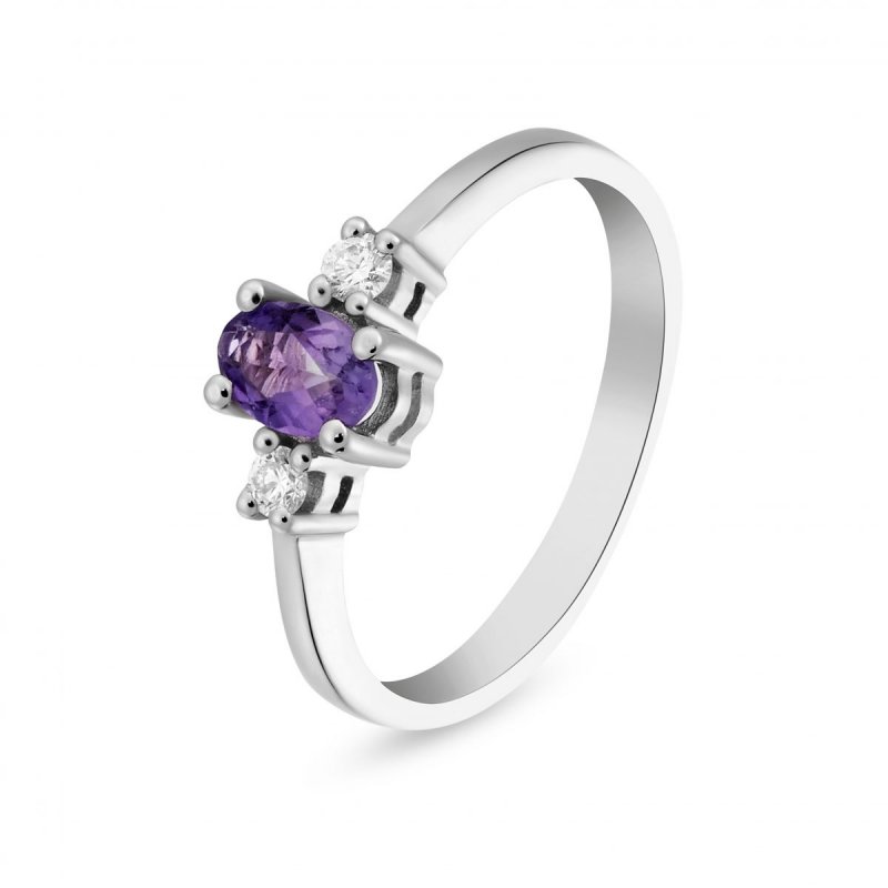 18k white gold 0.55 ct. amethyst and 0.10 ct.tw . diamonds ring 52025011156870 554693855e
