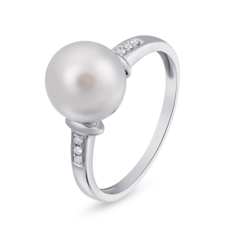 18k white gold pearl and diamonds ring 94783510494190 c18ec419df