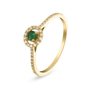 18k yellow gold 0.11 ct. emerald and 0.12 ct.tw . diamonds halo design ring 78026089309162 c05585570d