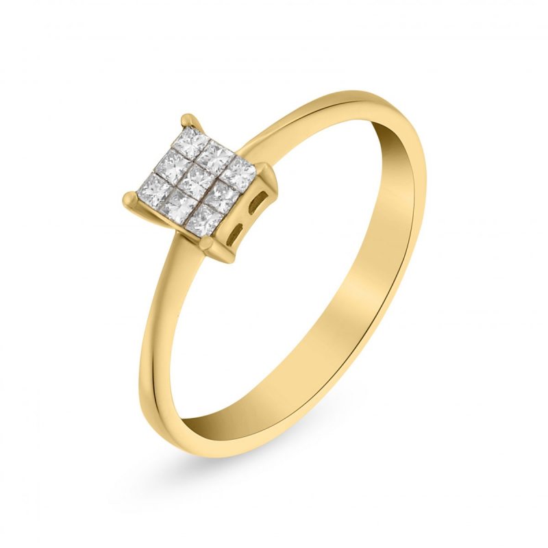 18ct Yellow Gold Princess Cut Diamond Engagement Ring 0.15 ct tw