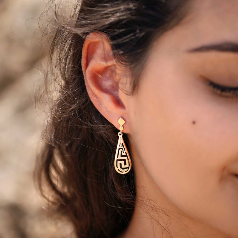 greek key earrings on model 79334